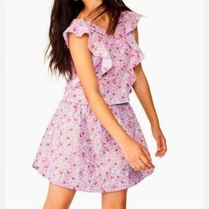 Tea Collection Ditsy Floral Two Piece Pink‎ Set Ruffle Top & Skirt Size 10